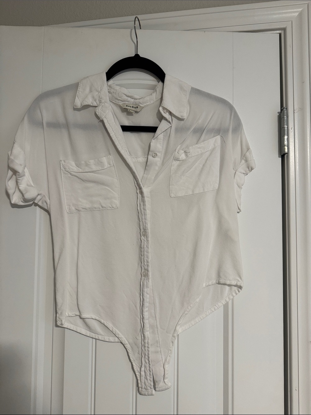 Relaxed White Button-Front Short-Sleeve Bodysuit